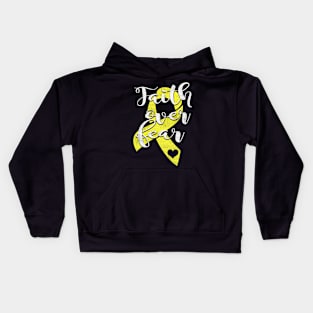 Faith Over Fear Hydrocephalus Awareness Yellow Ribbon Warrior Support Survivor Kids Hoodie